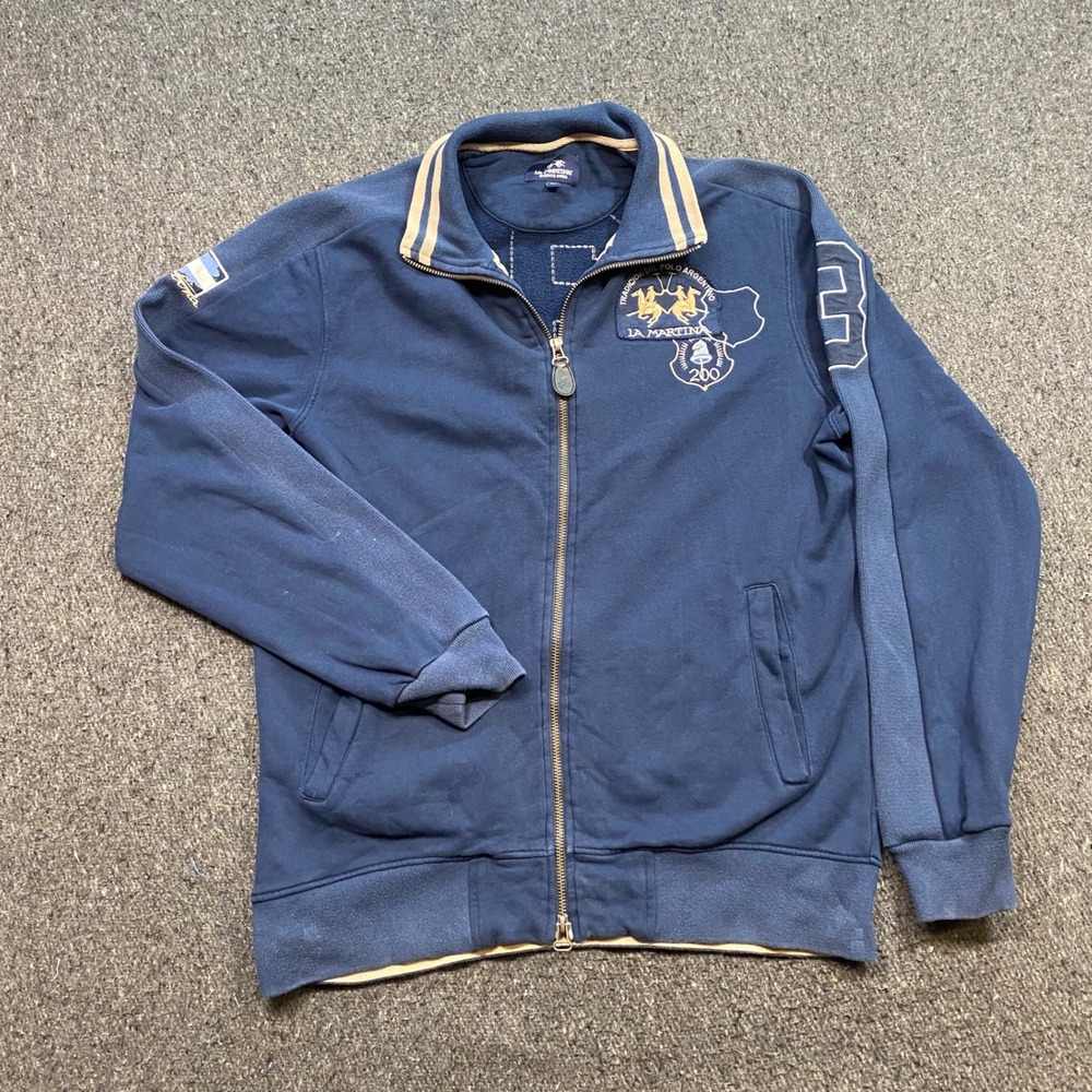 La Martina Track Jacket Sz M Mens Navy Blue Preppy Polo Sport Argentina Full Zip
